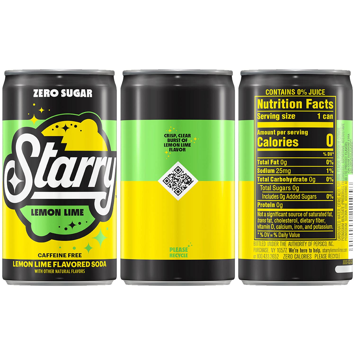 Soda Starry Zero Azúcar Limón Lima, Mini Latas Refrescantes - 3